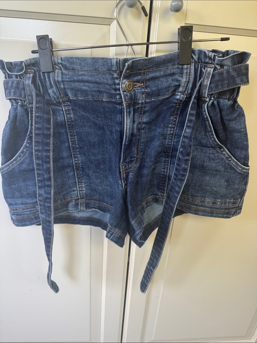 Maurices Blue Paperbag Waist Denim Shorts with Tie Belt